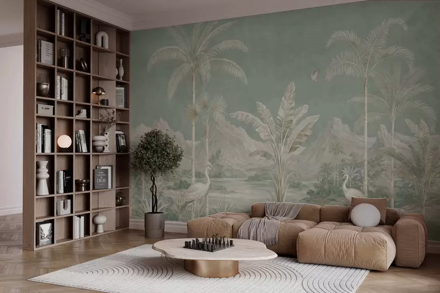 murais de parede Paisagem tropical em suaves tons de verde w05819