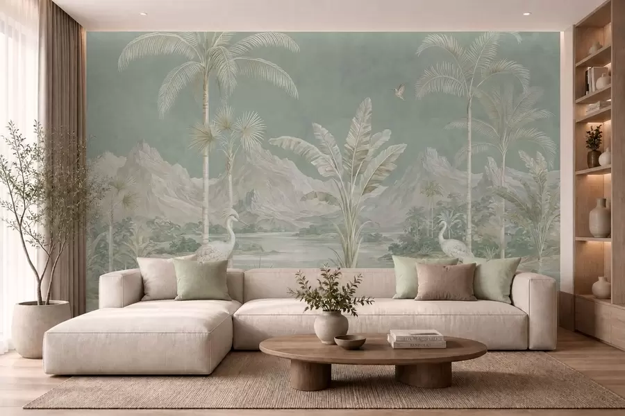 murais de parede Paisagem tropical em suaves tons de verde w05819