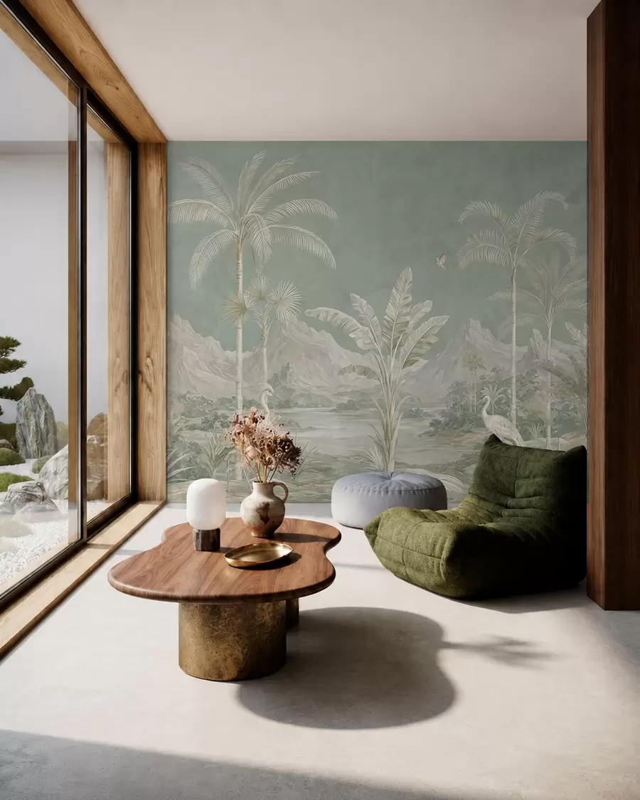 murais de parede Paisagem tropical em suaves tons de verde w05819