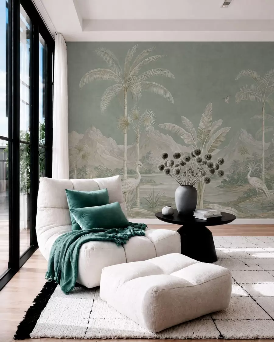 murais de parede Paisagem tropical em suaves tons de verde w05819