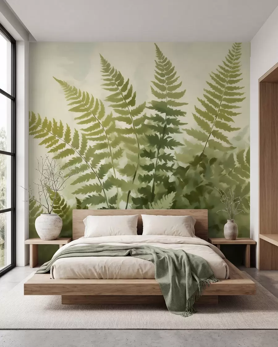 murais de parede Folhas de samambaia estilizadas de forma abstrata, imitação de pintura w05852