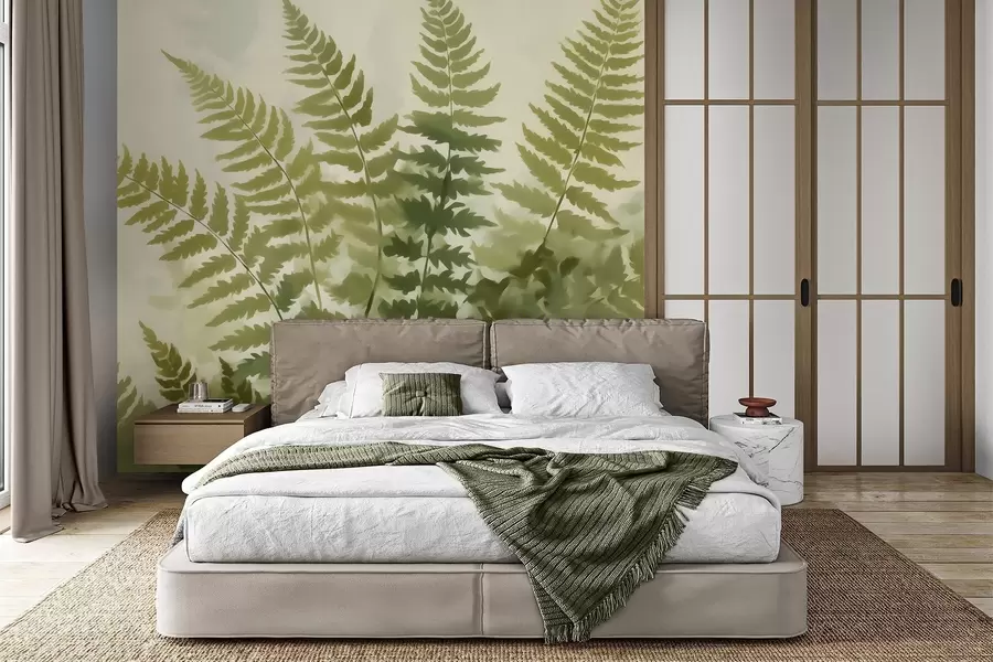 murais de parede Folhas de samambaia estilizadas de forma abstrata, imitação de pintura w05852