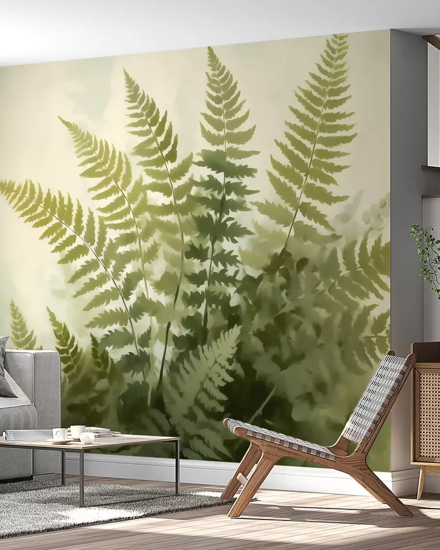 murais de parede Folhas de samambaia estilizadas de forma abstrata, imitação de pintura w05852