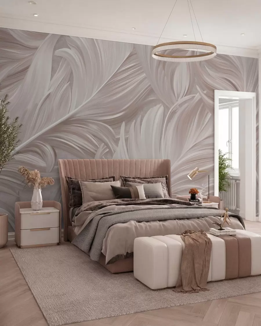 murais de parede Uma grande pena pintada e curvada em tons de rosa pérola w05757v1