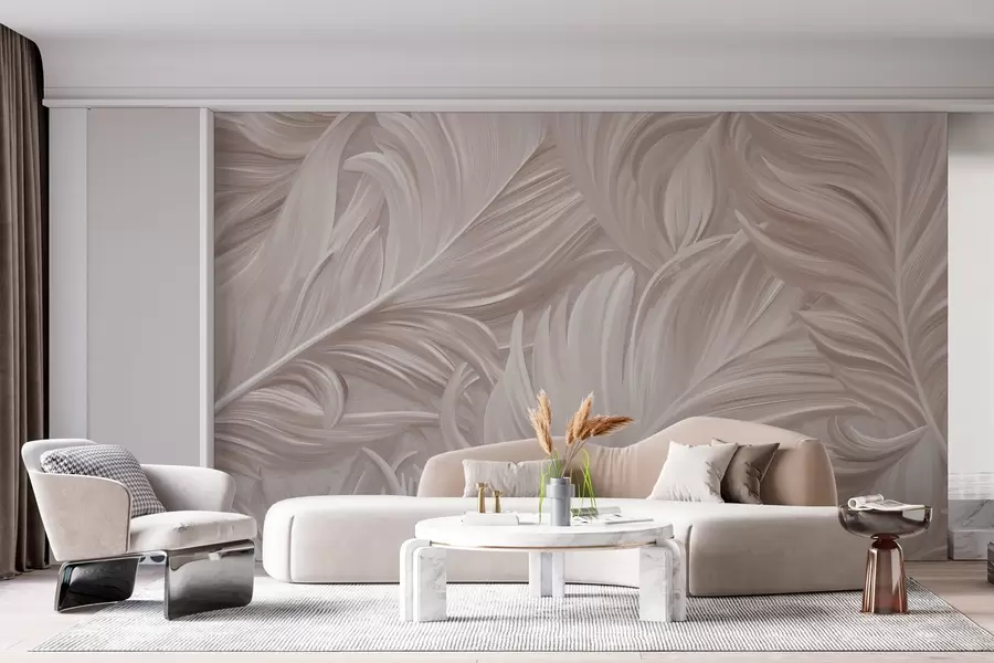 murais de parede Uma grande pena pintada e curvada em tons de rosa pérola w05757v1
