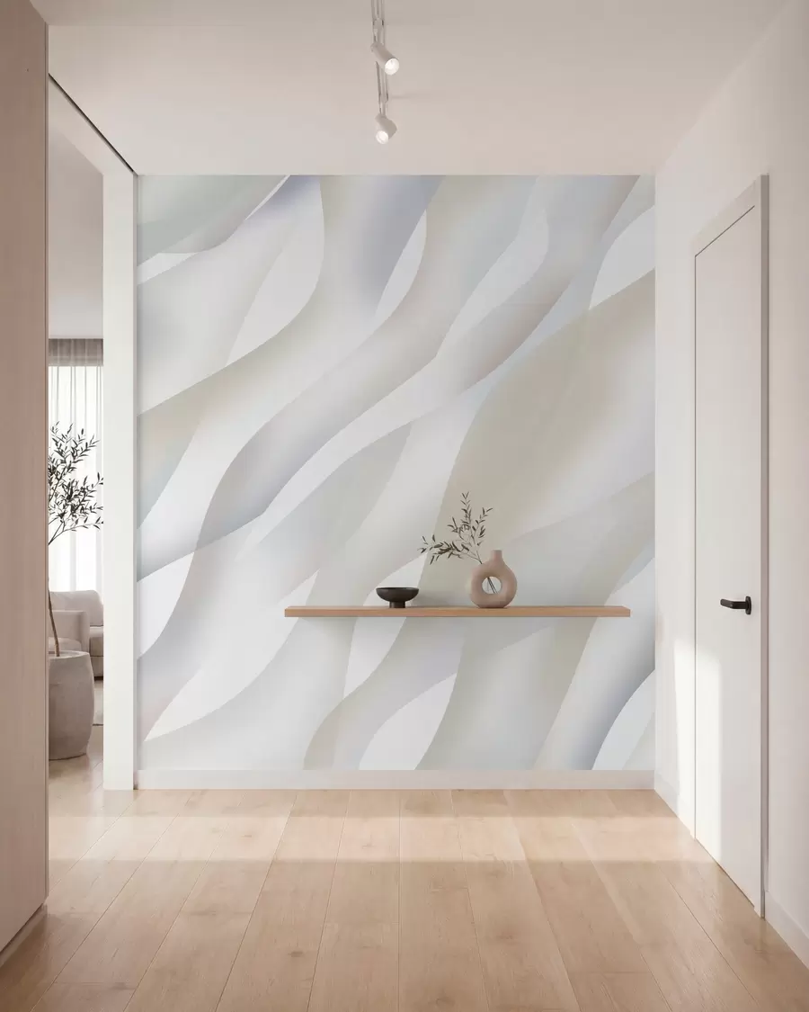 murais de parede Ondas abstratas em tons de cinza e bege contra um fundo branco w05758