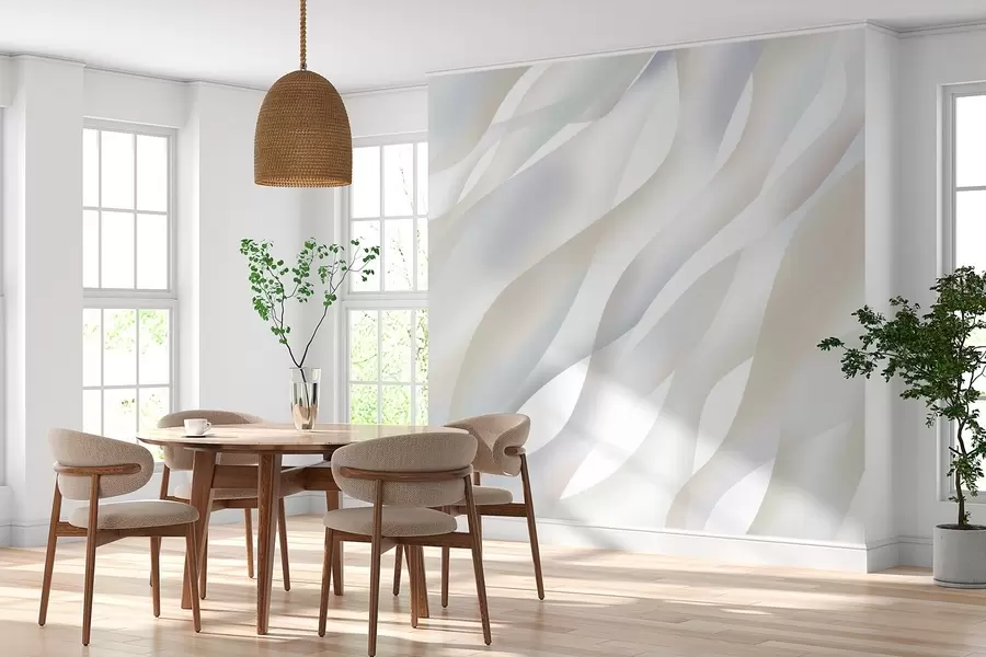murais de parede Ondas abstratas em tons de cinza e bege contra um fundo branco w05758