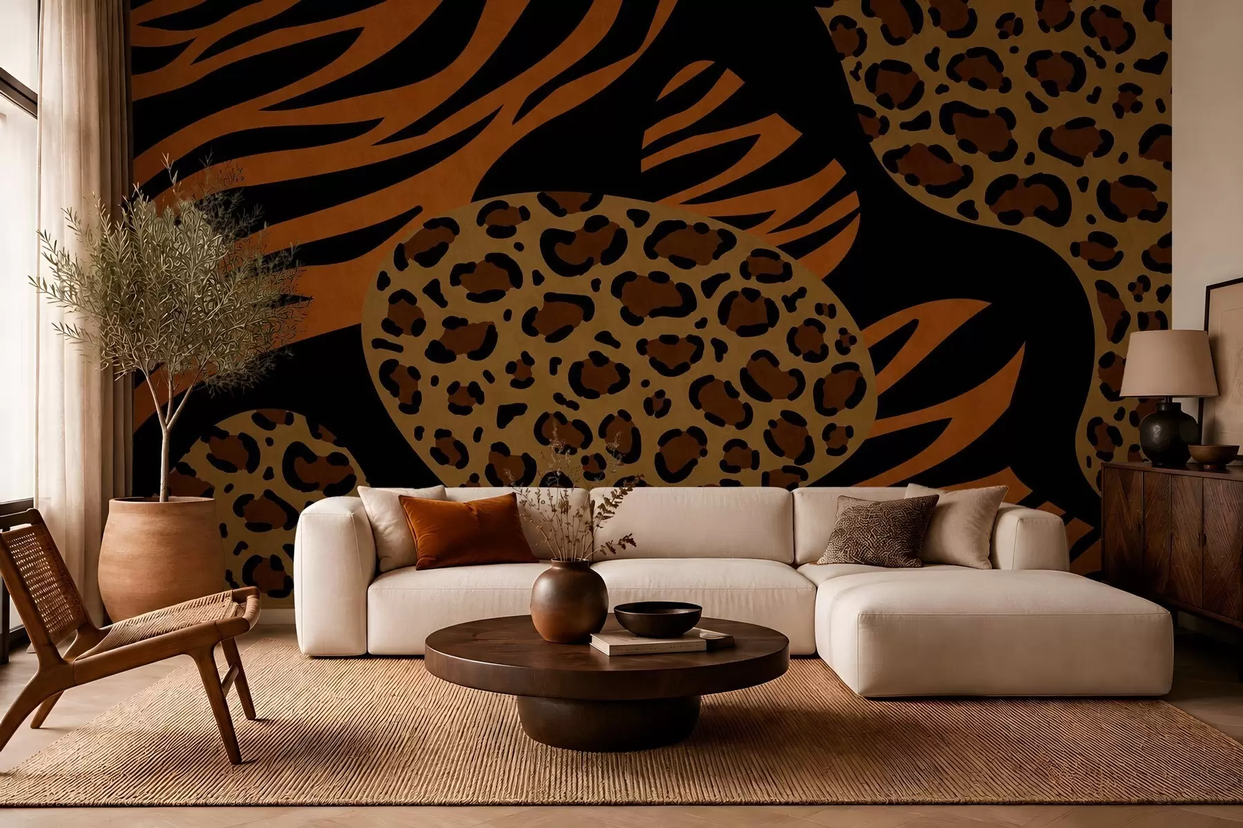 murais de parede Estampas de leopardo e tigre inspiradas em animais selvagens w05759