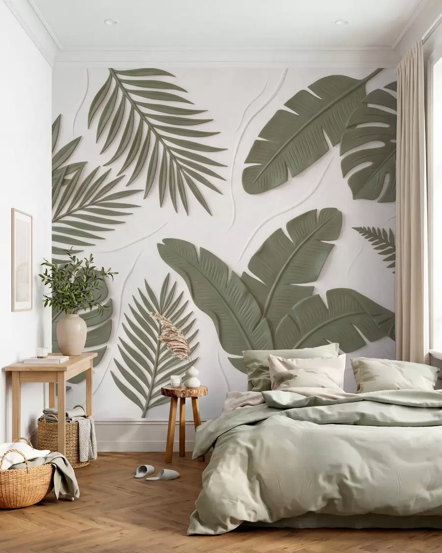 murais de parede Folhas verdes texturizadas w09995