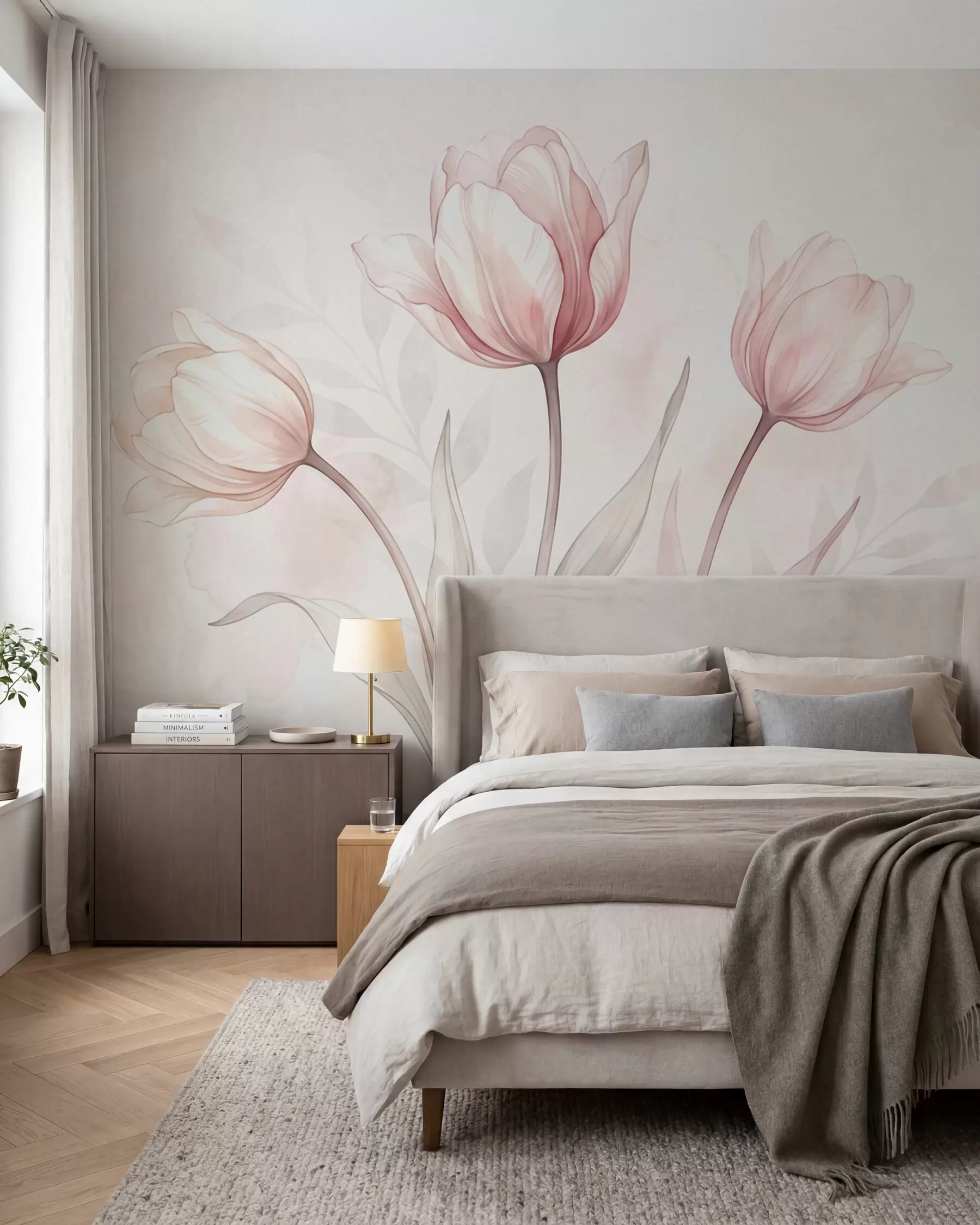 murais de parede Tulipas delicadas em estilo aquarela w10005