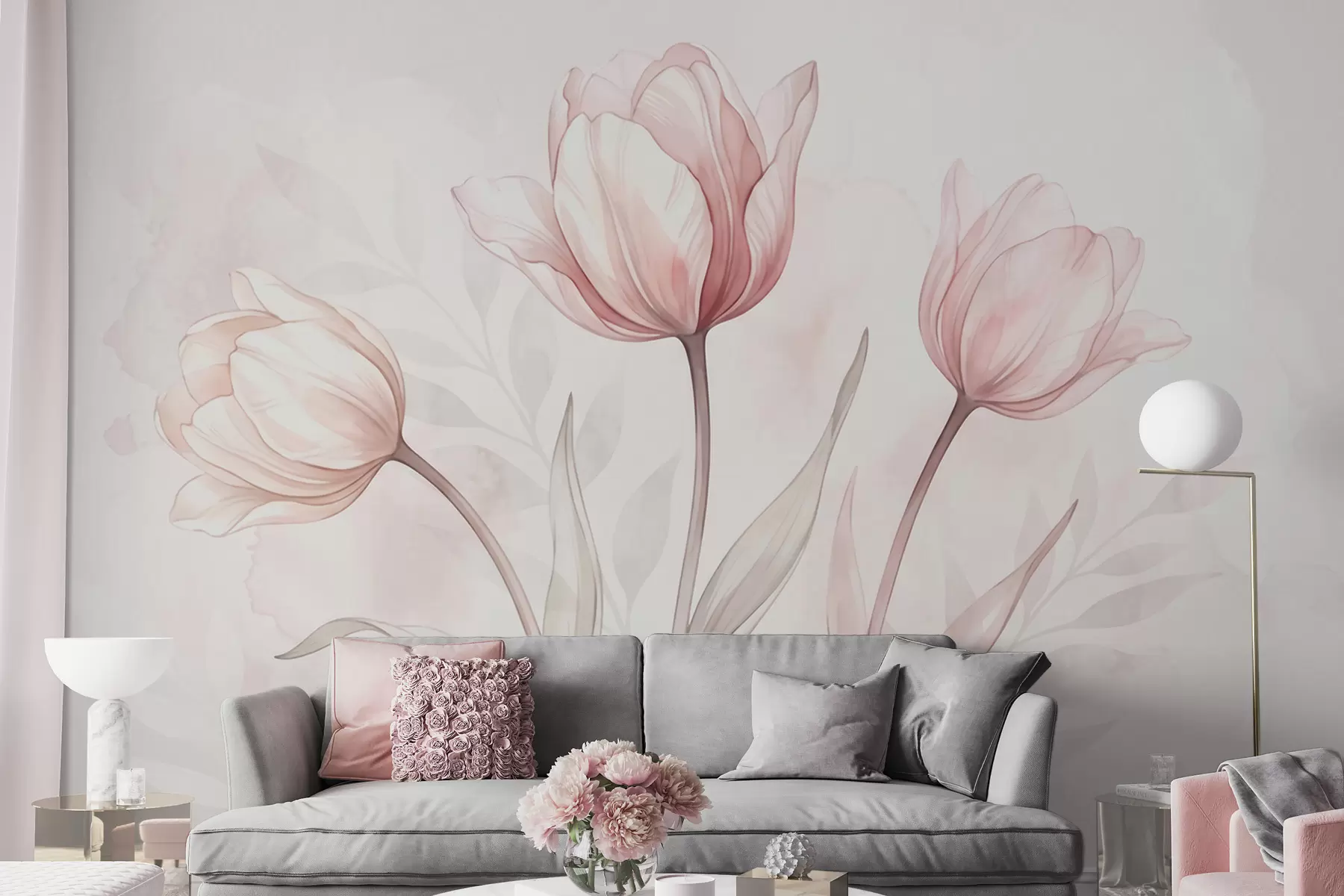 murais de parede Tulipas delicadas em estilo aquarela w10005