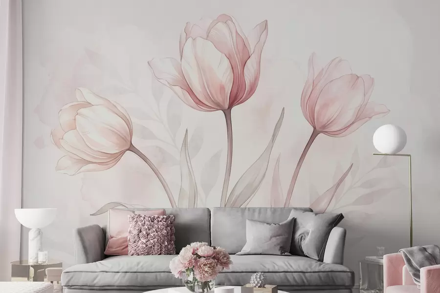 murais de parede Tulipas delicadas em estilo aquarela w10005