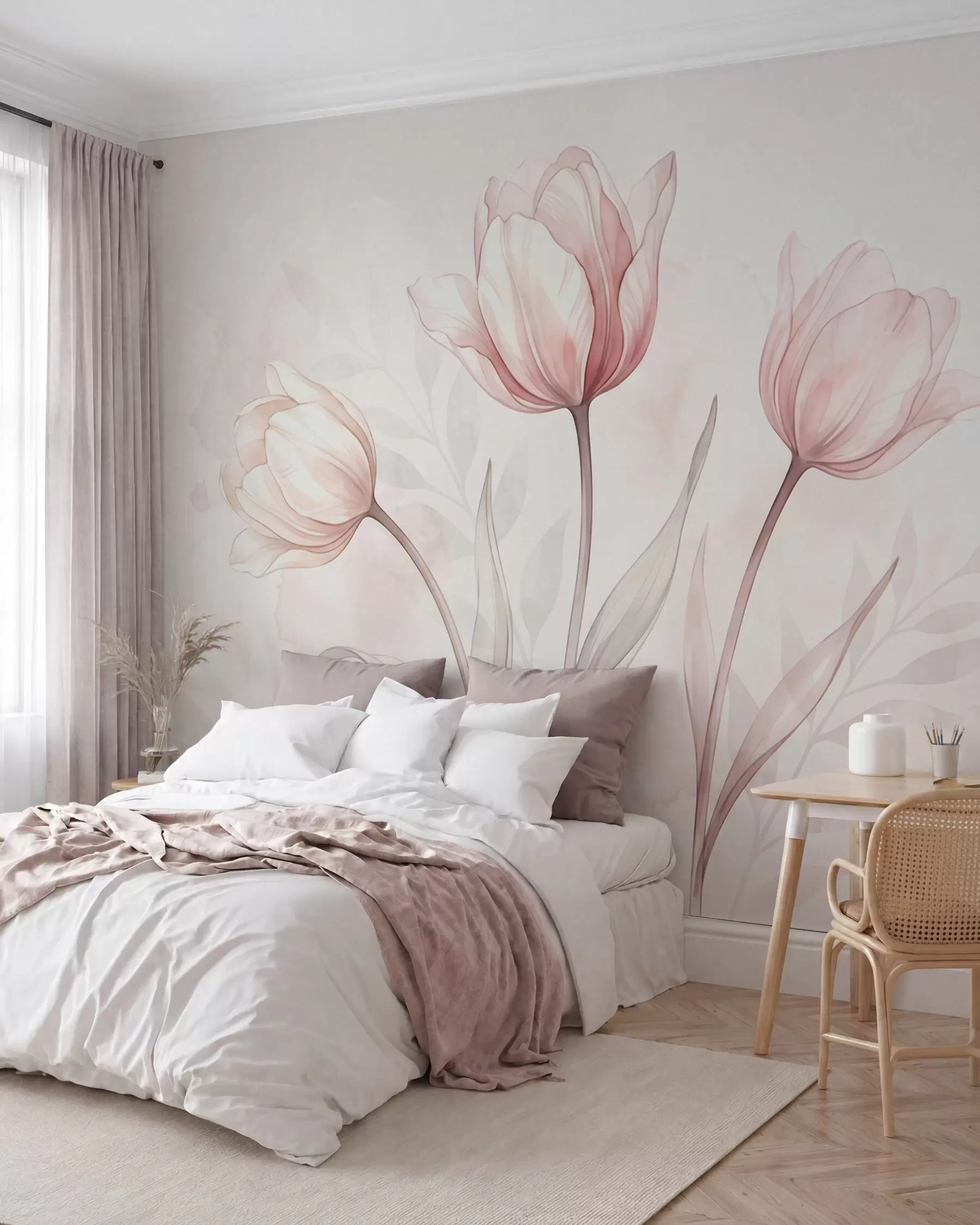 murais de parede Tulipas delicadas em estilo aquarela w10005