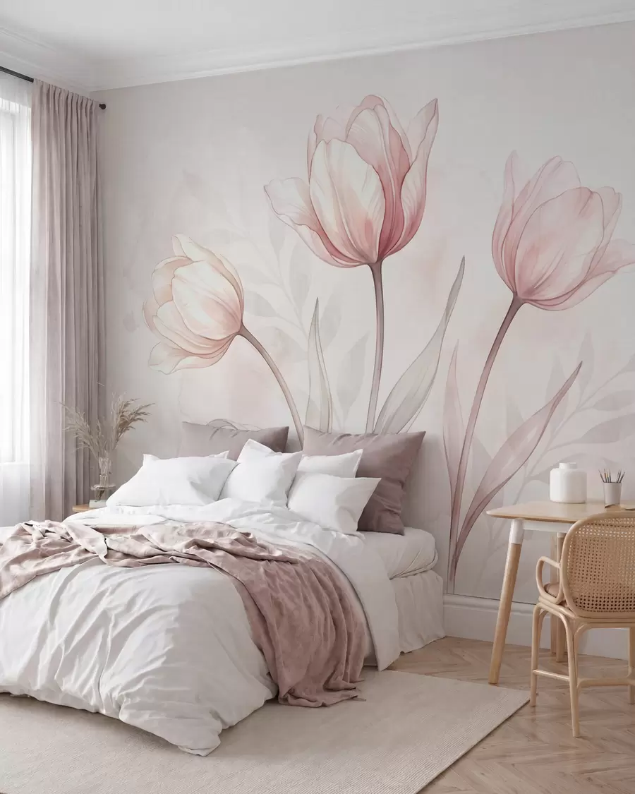 murais de parede Tulipas delicadas em estilo aquarela w10005