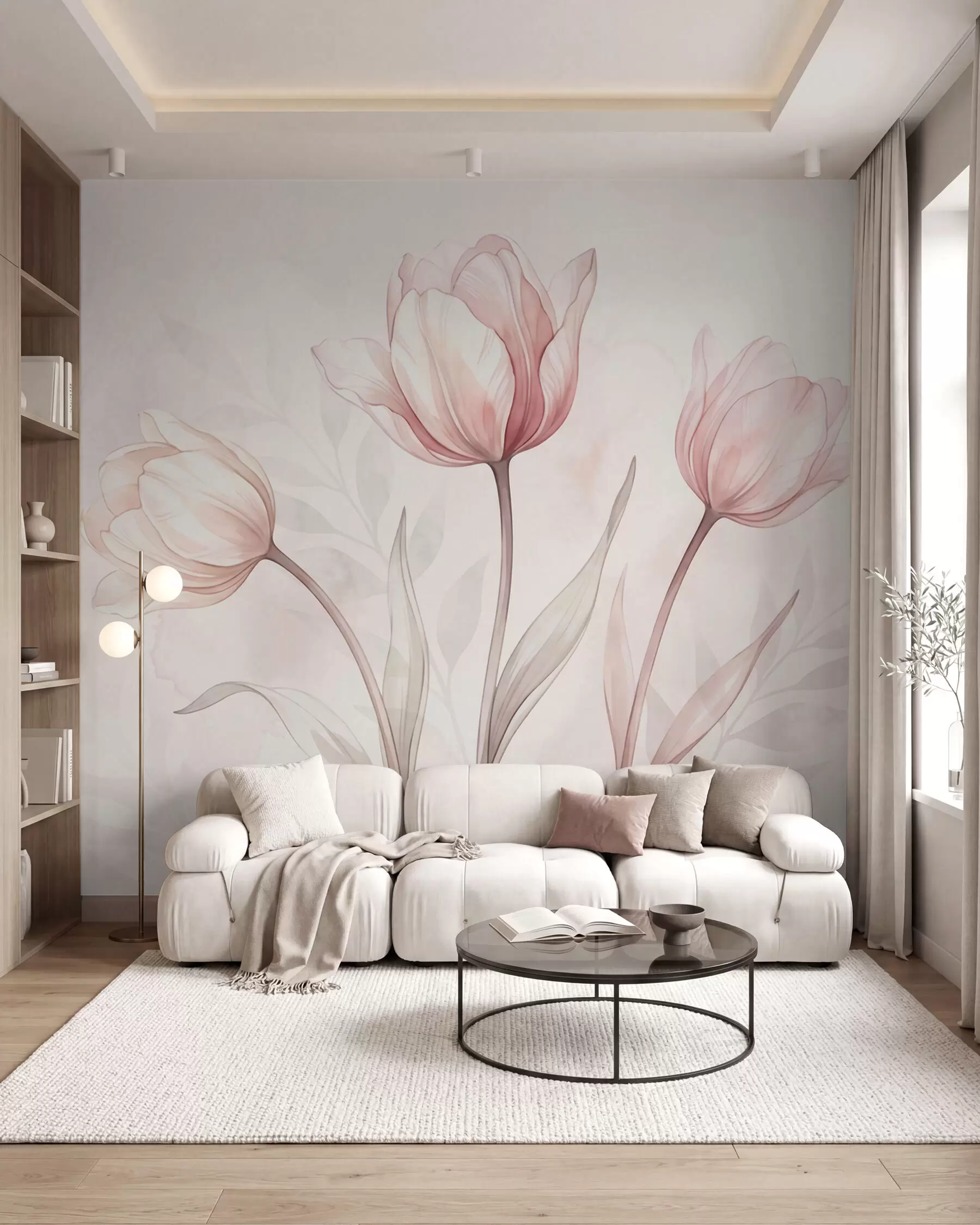 murais de parede Tulipas delicadas em estilo aquarela w10005