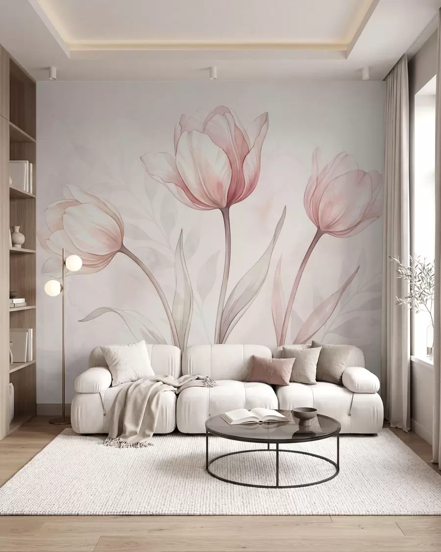 murais de parede Tulipas delicadas em estilo aquarela w10005