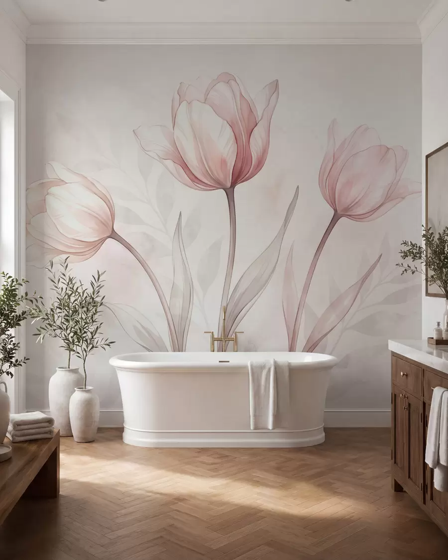 murais de parede Tulipas delicadas em estilo aquarela w10005