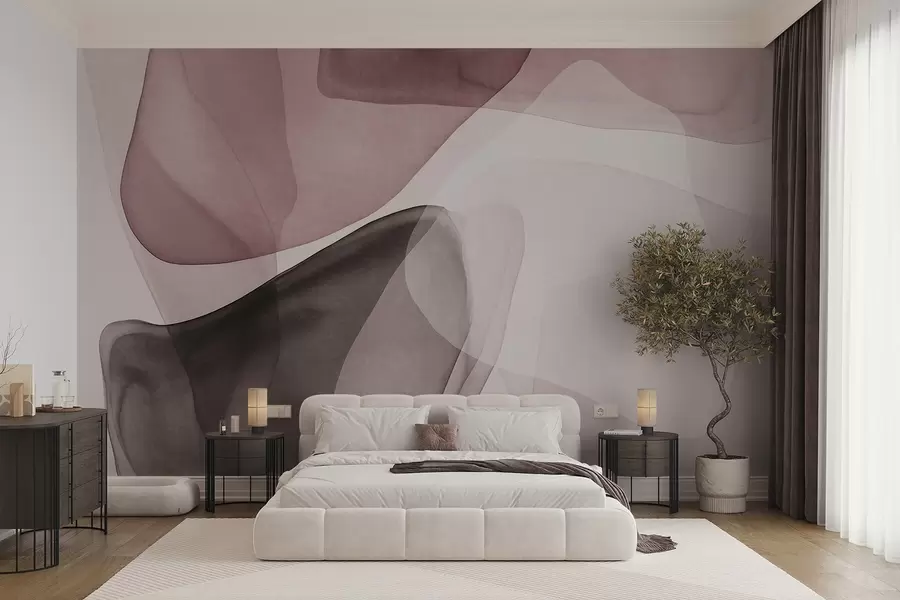 murais de parede Formas abstratas em tons de rosa e marrom escuro, com efeito de camadas texturizadas e translúcidas w10022v1