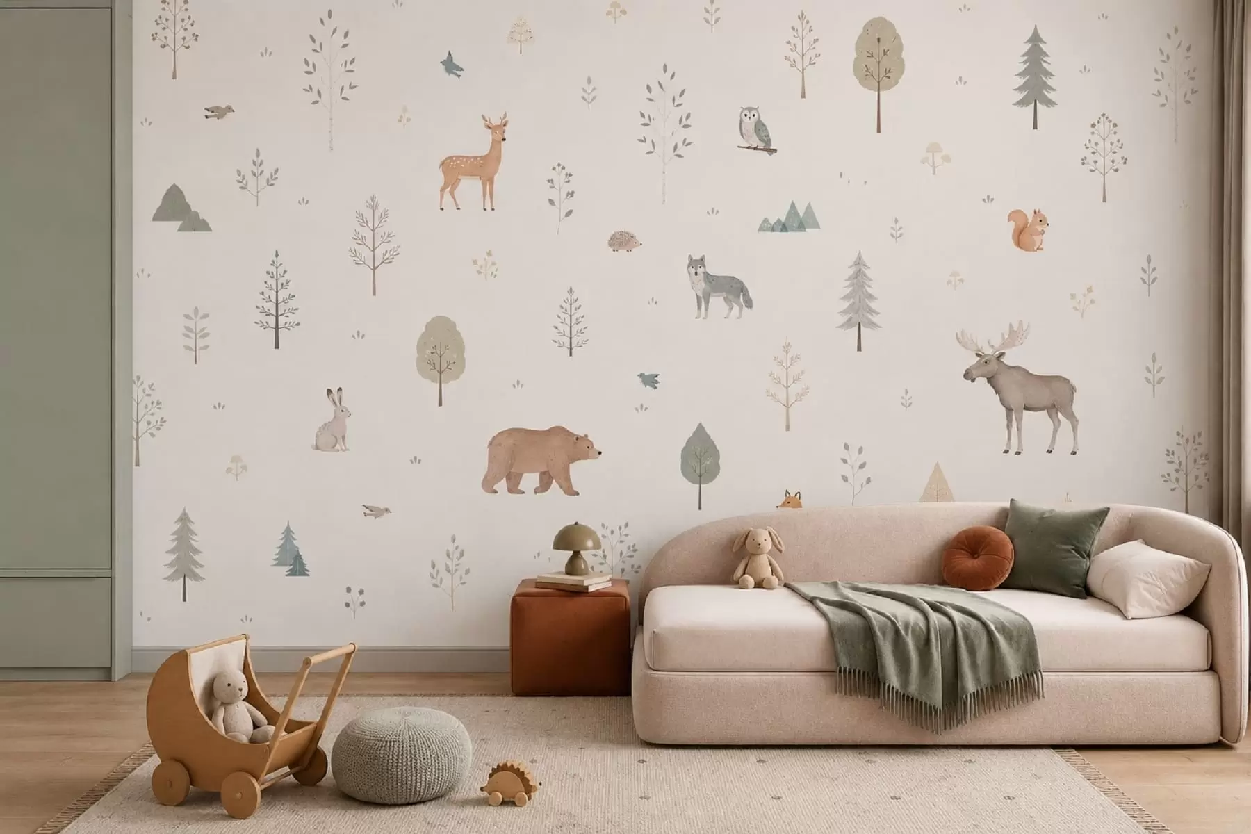 murais de parede Animais da floresta e árvores em um fundo claro w05864