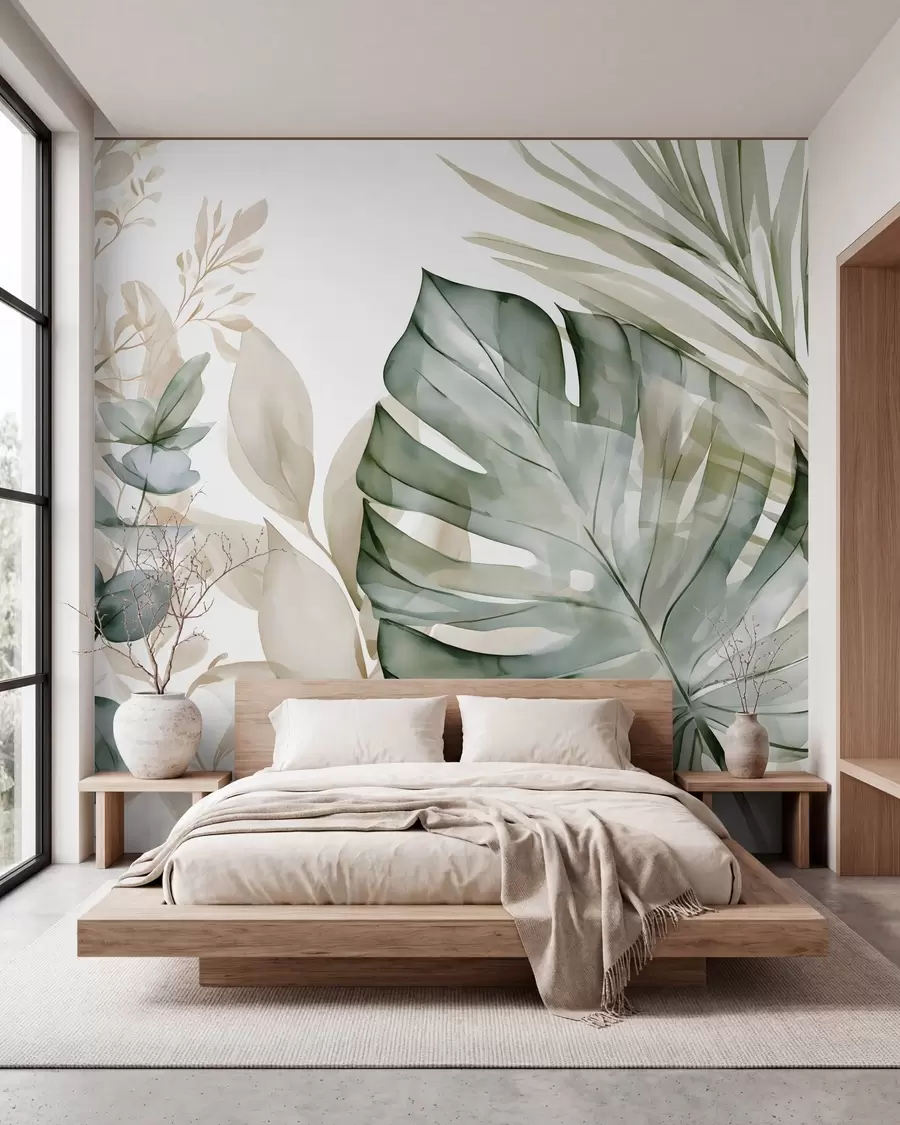 murais de parede Folhas tropicais grandes em estilo aquarela w05867