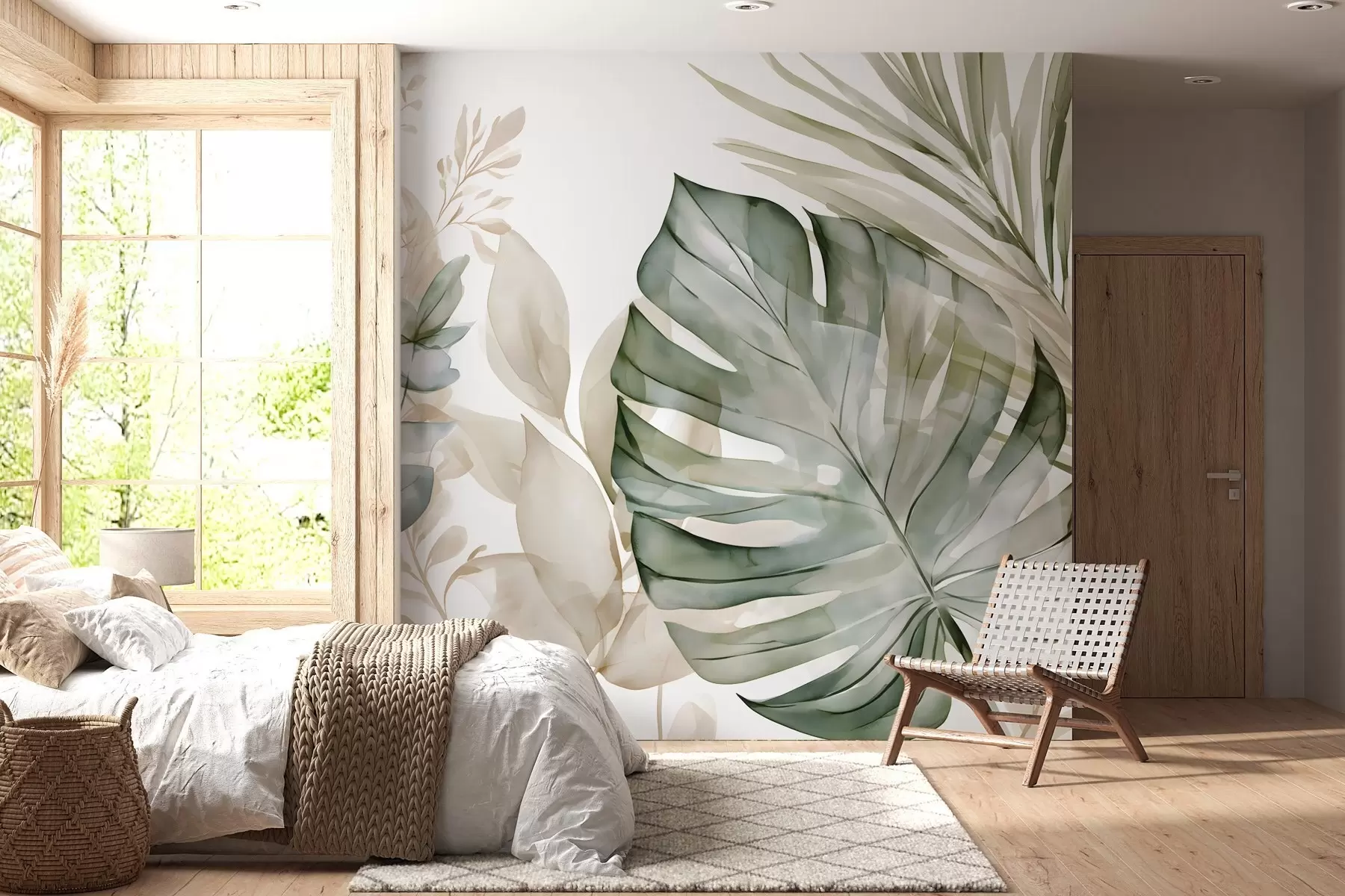 murais de parede Folhas tropicais grandes em estilo aquarela w05867