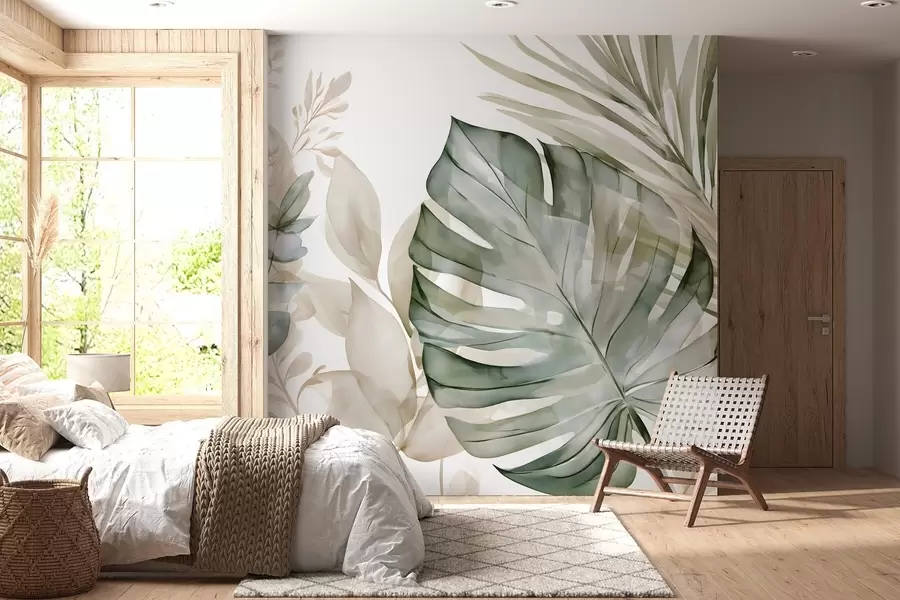 murais de parede Folhas tropicais grandes em estilo aquarela w05867