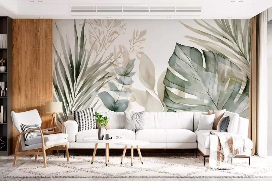 murais de parede Folhas tropicais grandes em estilo aquarela w05867