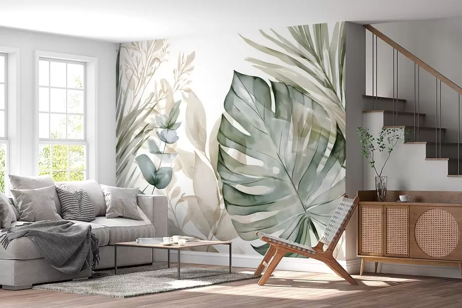 murais de parede Folhas tropicais grandes em estilo aquarela w05867