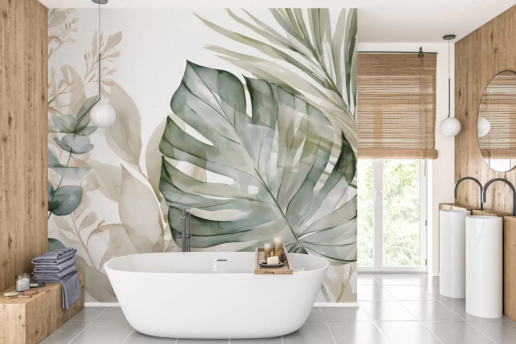 murais de parede Folhas tropicais grandes em estilo aquarela w05867