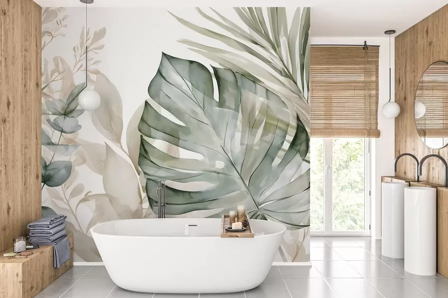 murais de parede Folhas tropicais grandes em estilo aquarela w05867