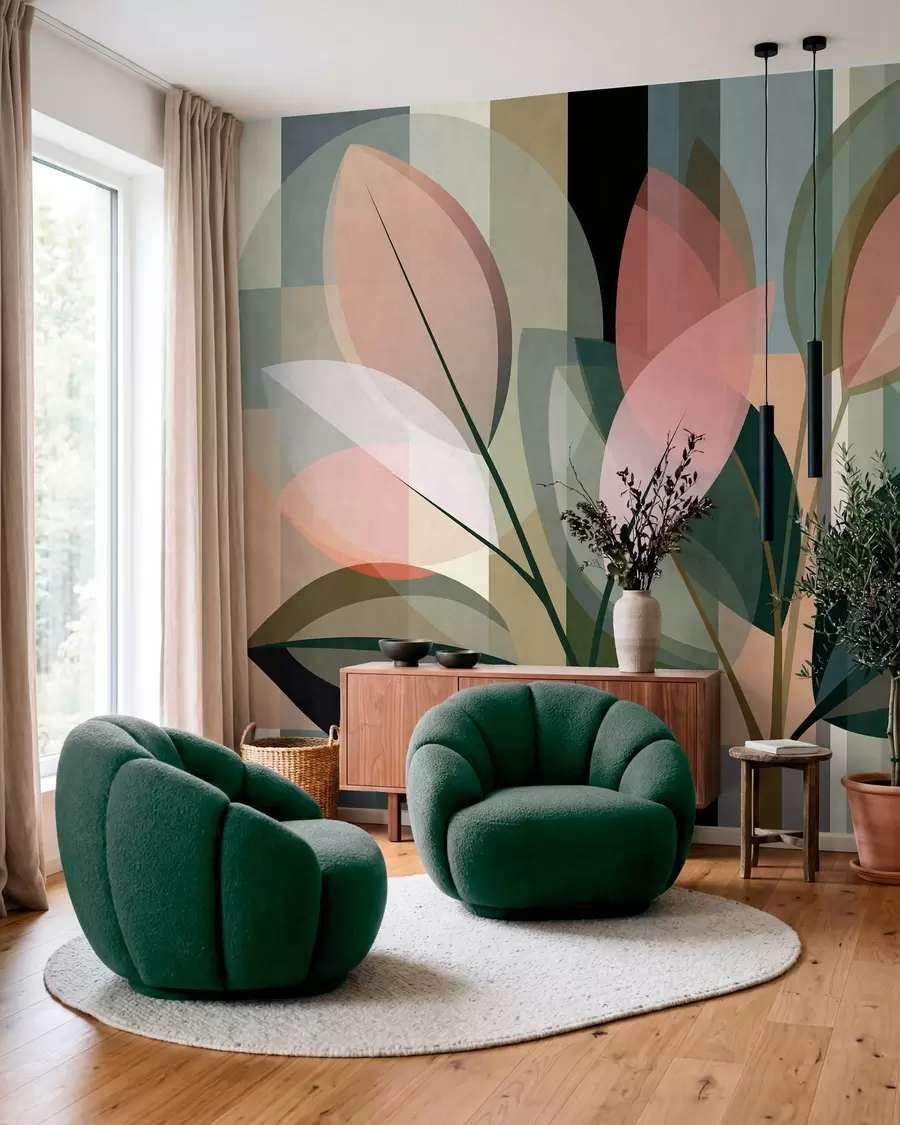 murais de parede Uma obra abstrata elegante com motivos vegetais w05871