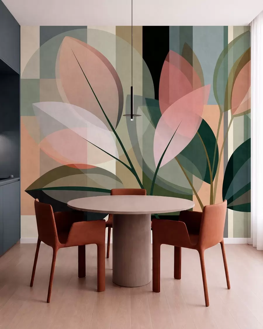 murais de parede Uma obra abstrata elegante com motivos vegetais w05871