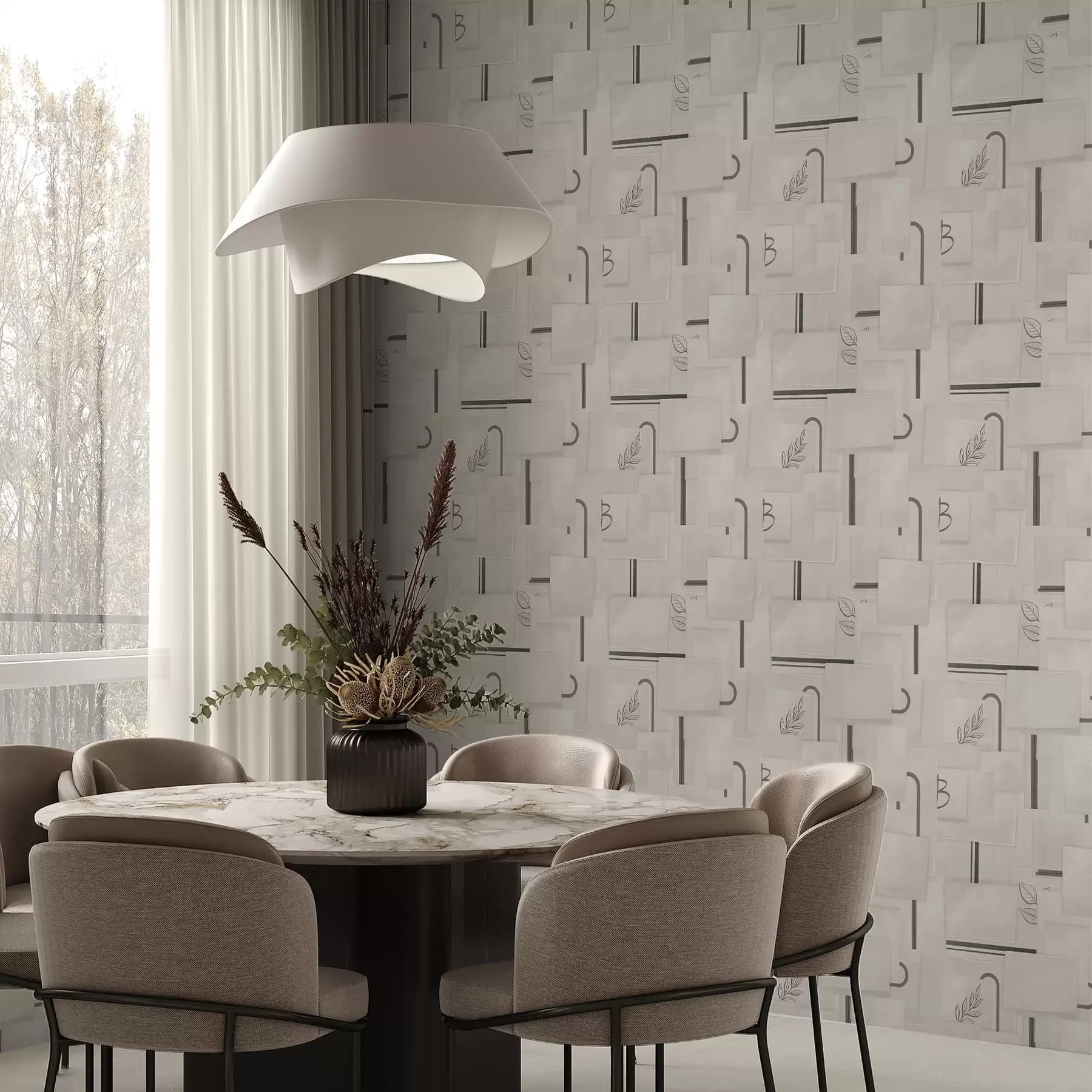 murais de parede Composição abstrata com retângulos e galhos a01254