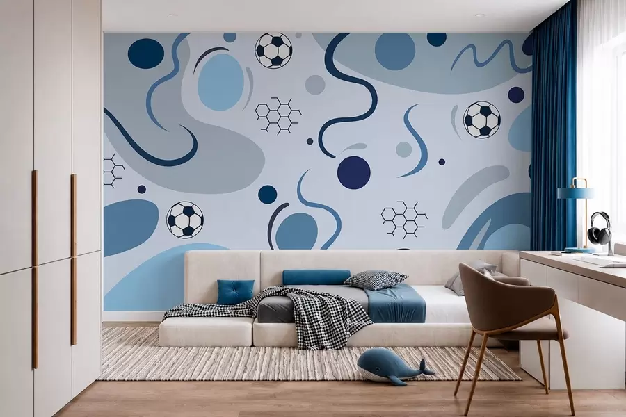 murais de parede Formas abstratas coloridas, bolas de futebol e diagramas w05142