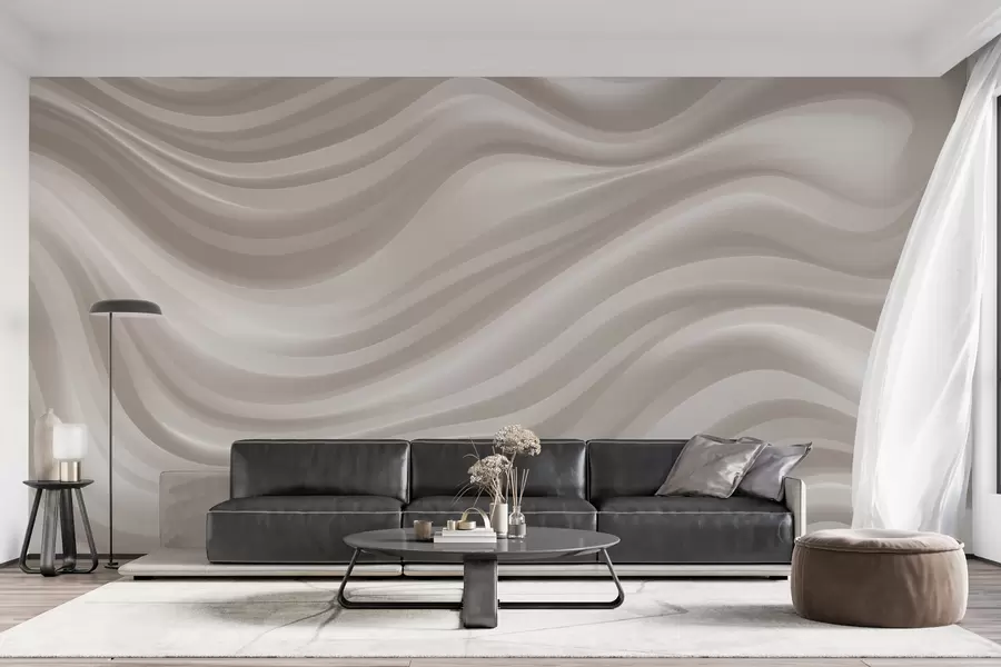 murais de parede Linhas onduladas e volumosas em tons suaves de bege e creme w09835