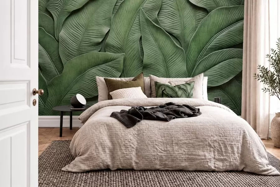 murais de parede Padrão denso de folhas verdes grandes w05887