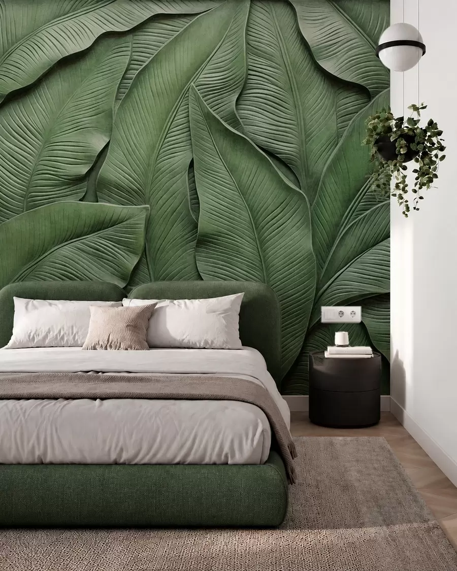 murais de parede Padrão denso de folhas verdes grandes w05887