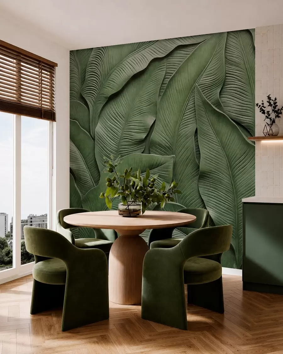 murais de parede Padrão denso de folhas verdes grandes w05887
