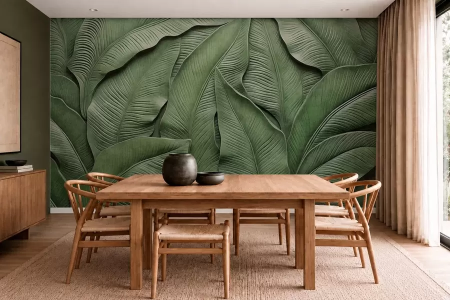 murais de parede Padrão denso de folhas verdes grandes w05887