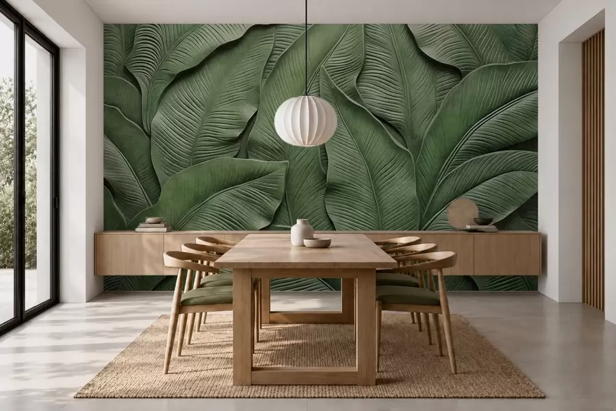 murais de parede Padrão denso de folhas verdes grandes w05887