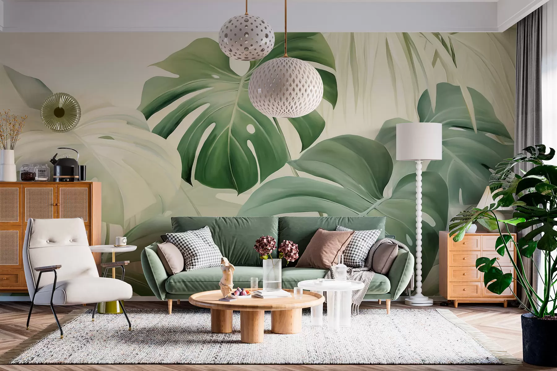 murais de parede Monstera, folhas de palmeira w05909