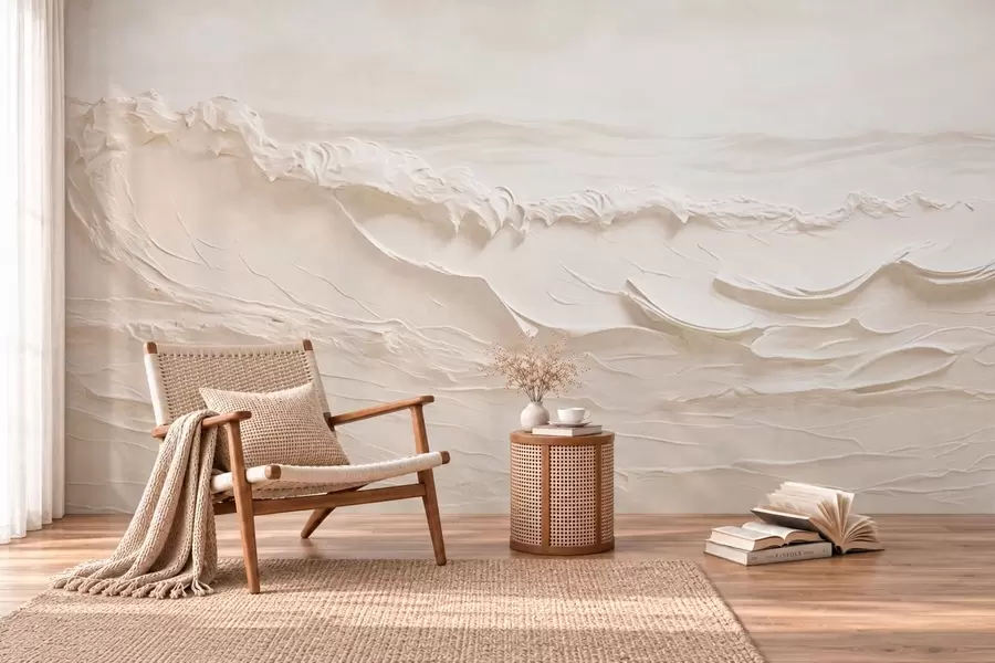 murais de parede Ondas do mar claras e texturizadas em tons cremosos w05898