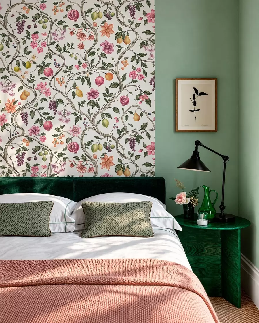 murais de parede Padrão floral e frutal com galhos entrelaçados w05862v1
