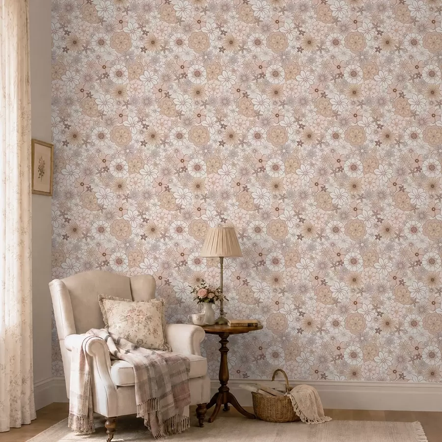 murais de parede Padrão floral denso em tons suaves de pastel a01269