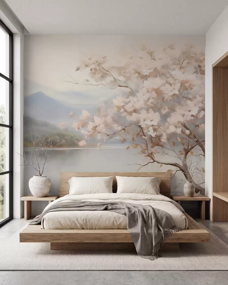 murais de parede Paisagem com uma árvore, pintura em imitação w05950