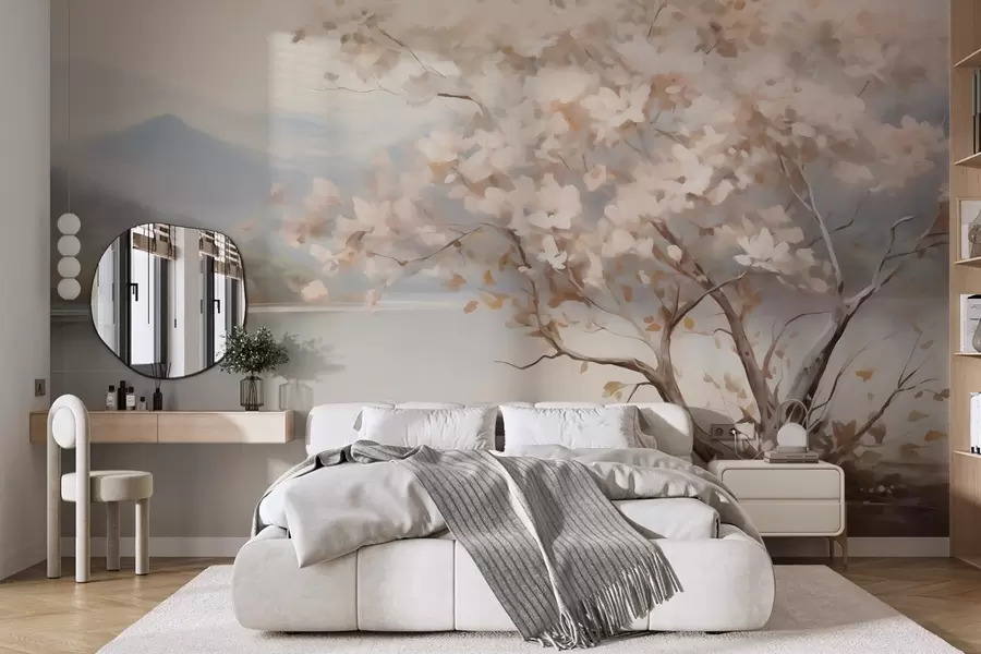 murais de parede Paisagem com uma árvore, pintura em imitação w05950