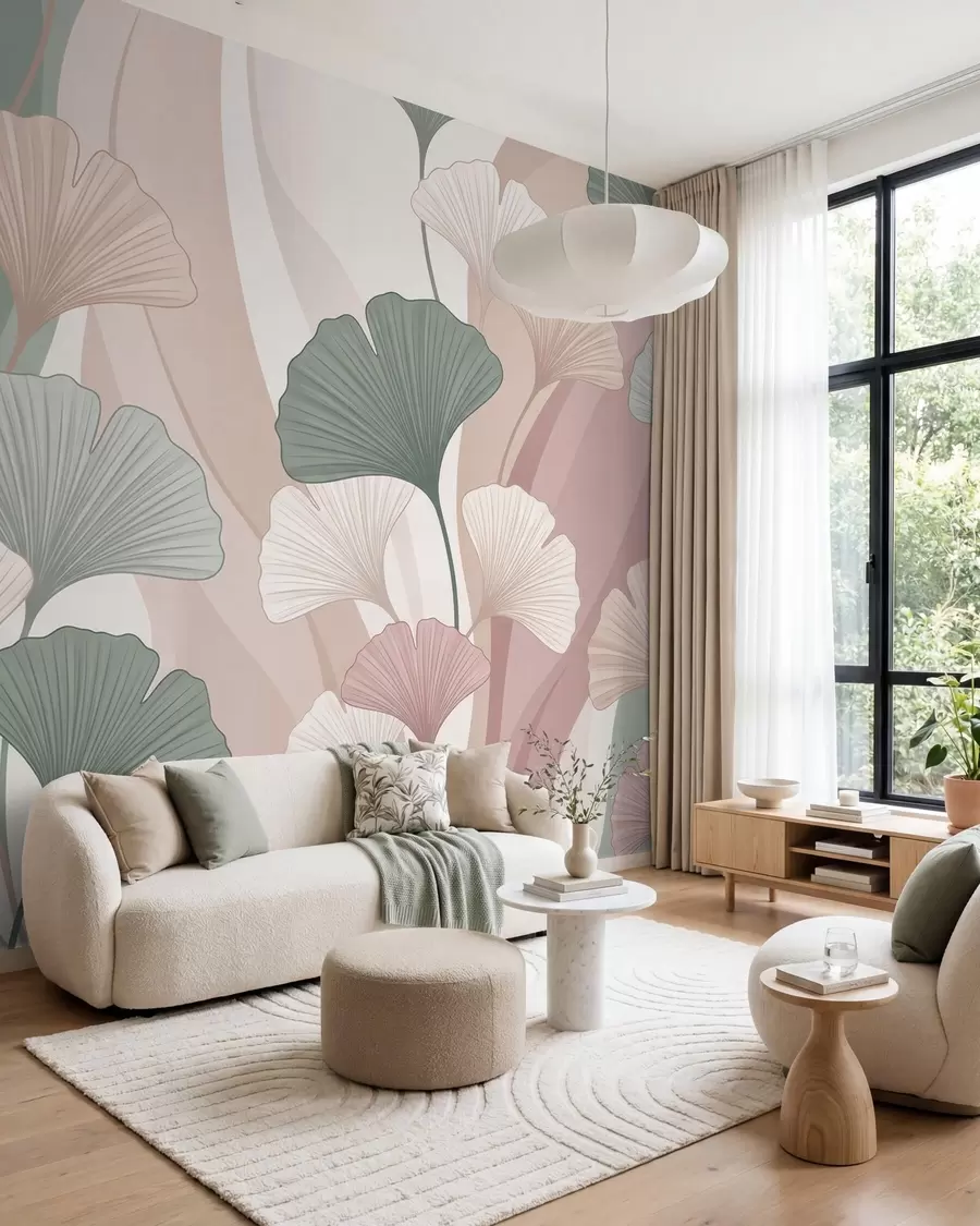 murais de parede Ginkgo em tons pastel w10040