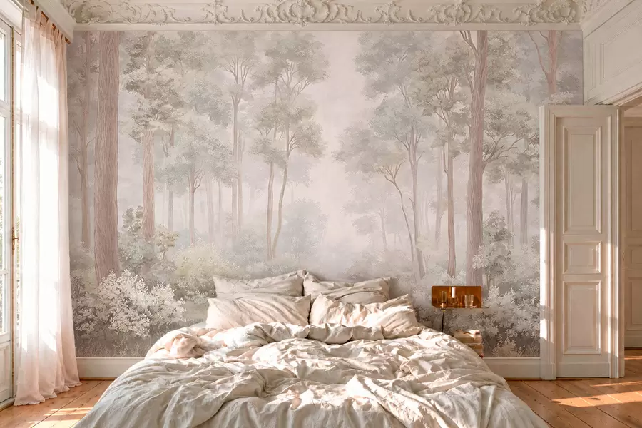 murais de parede Floresta em tons suaves de pastel com um caminho sinuoso w05889