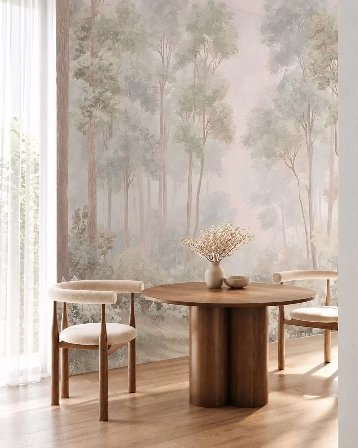 murais de parede Floresta em tons suaves de pastel com um caminho sinuoso w05889