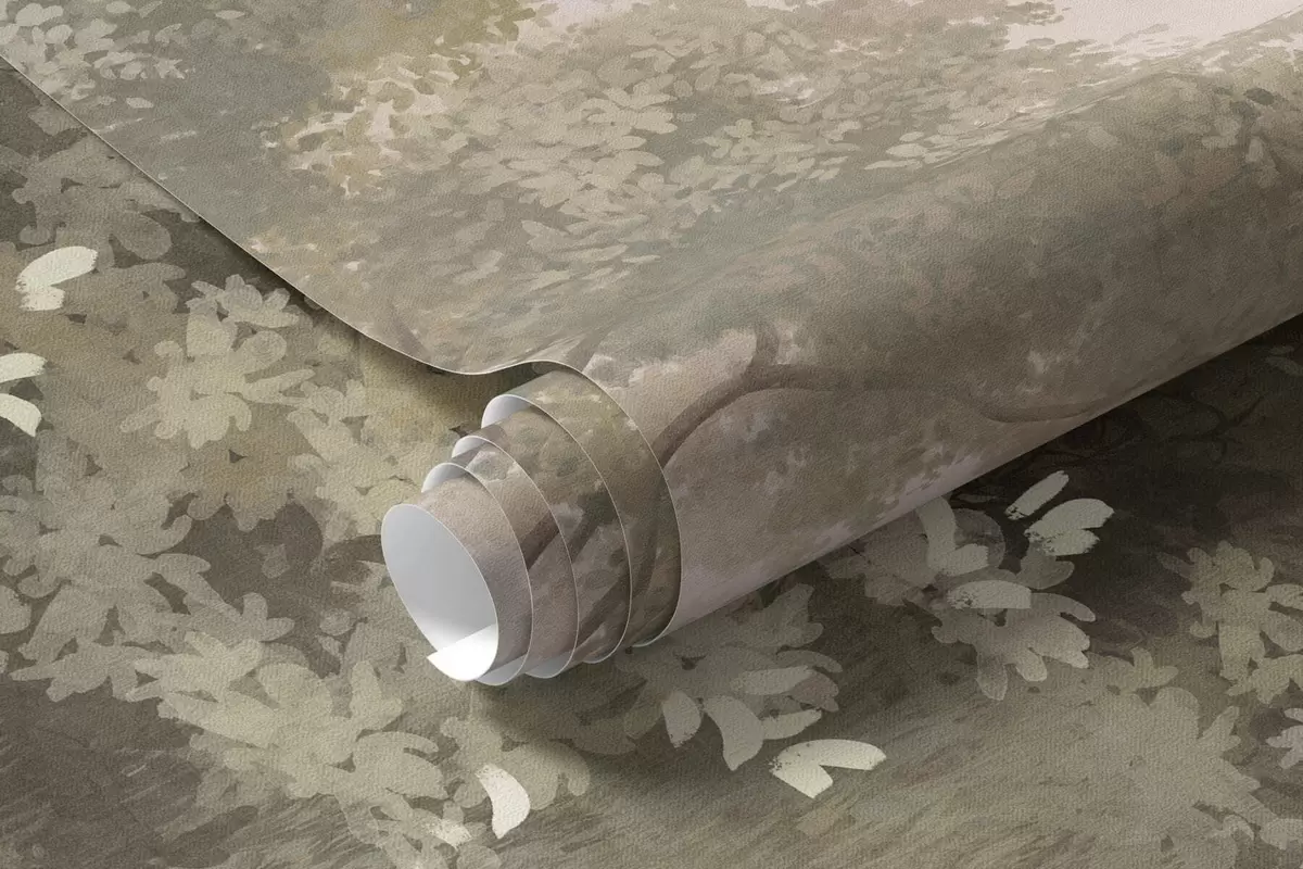 murais de parede Floresta enevoada com uma trilha entre árvores e arbustos w05889v2